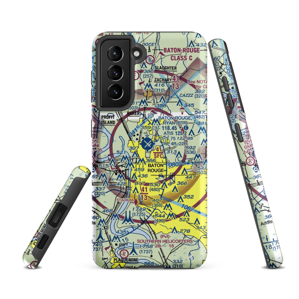 Baton Rouge Metropolitan Airport (BTR) VFR Sectional Samsung Phone Case Samsung Galaxy S21 FE model shown