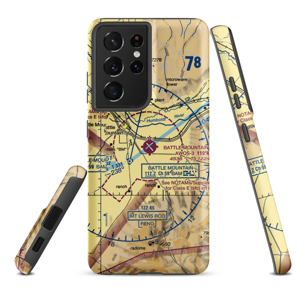 Battle Mountain Airport (BAM) VFR Sectional Samsung Phone Case Samsung Galaxy S21 Plus model shown