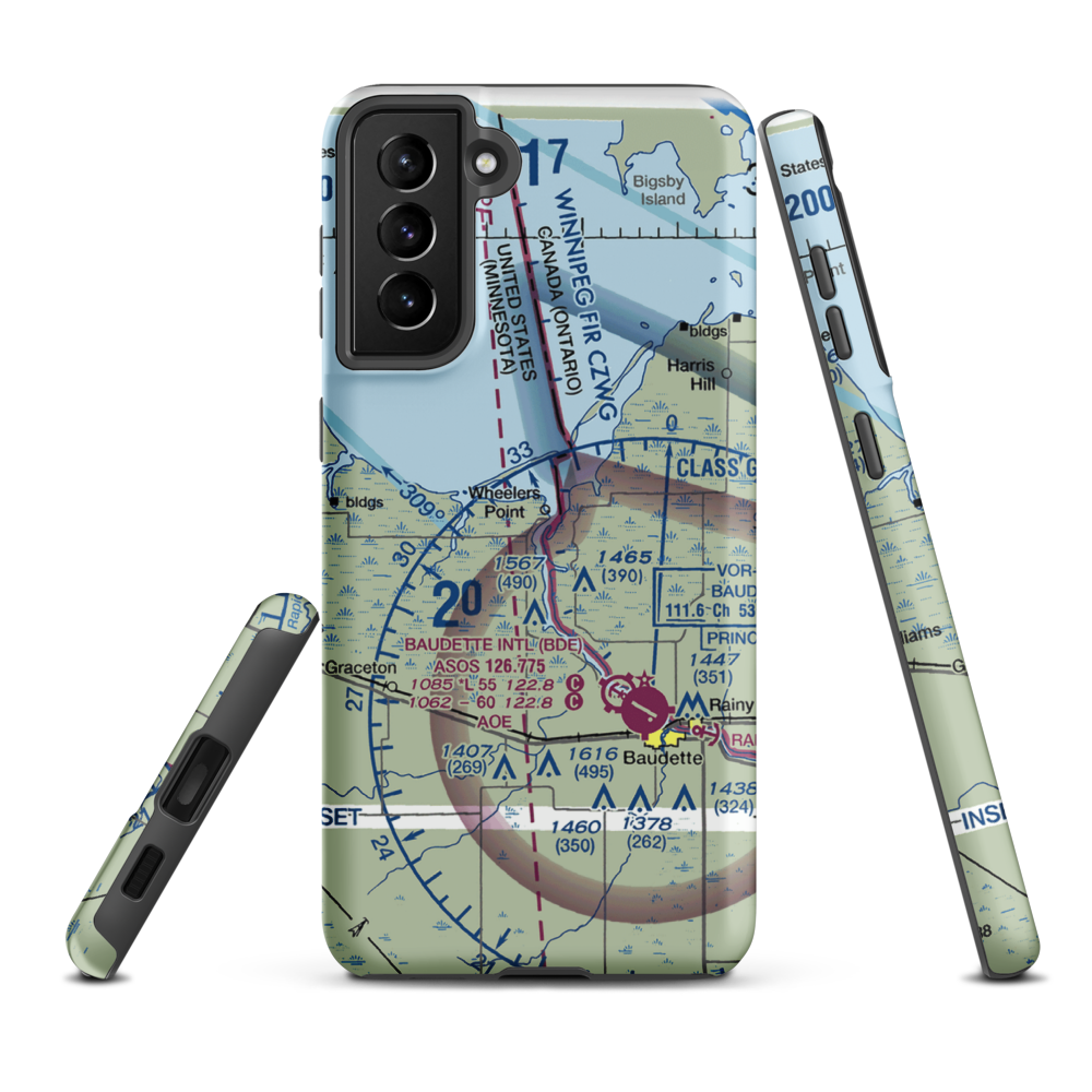 Baudette Flying Service Seaplane Base (16MN) VFR Sectional Samsung Phone Case Samsung Galaxy S21 FE model shown