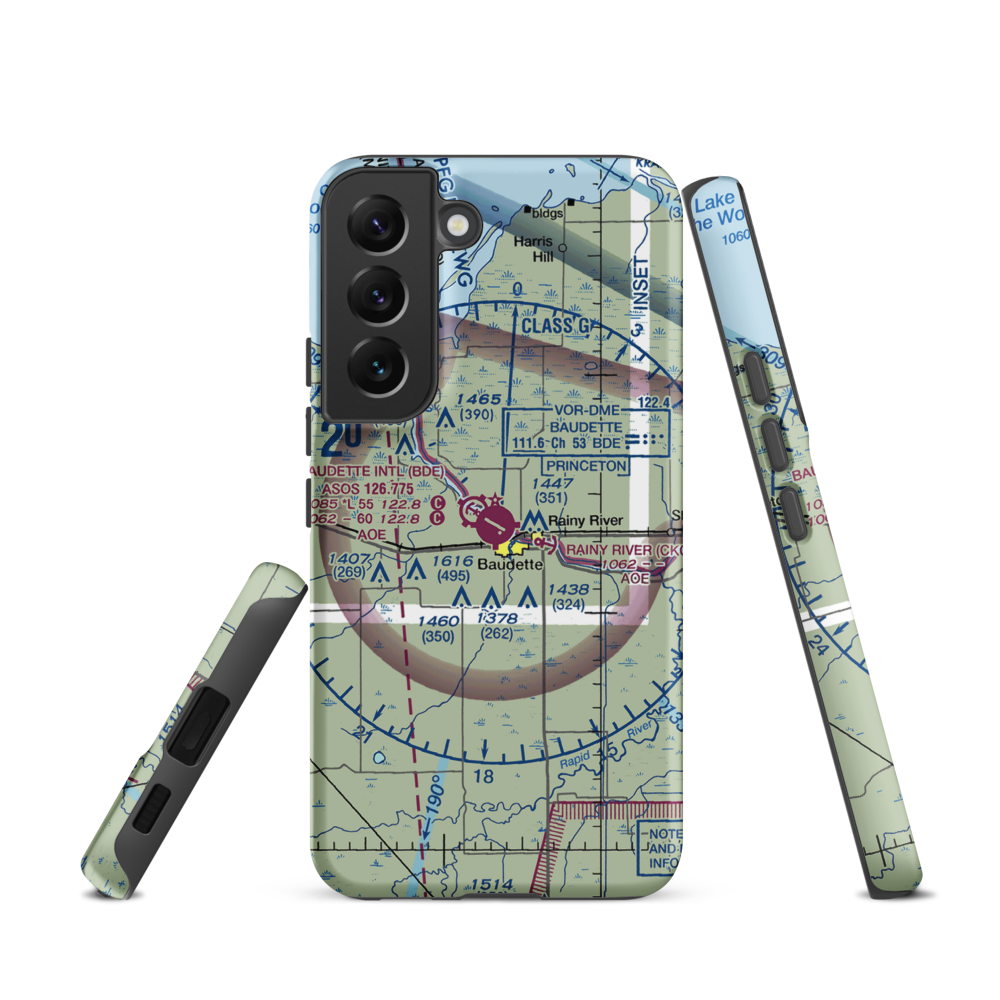 Baudette International Airport (BDE) VFR Sectional Samsung Phone Case Samsung Galaxy S22 model shown