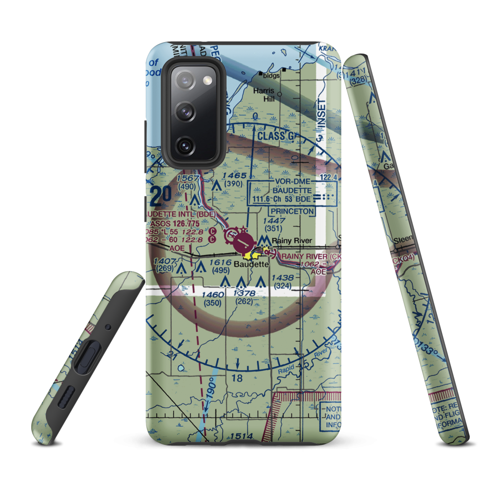 Baudette International Airport (BDE) VFR Sectional Samsung Phone Case Samsung Galaxy S20 FE model shown