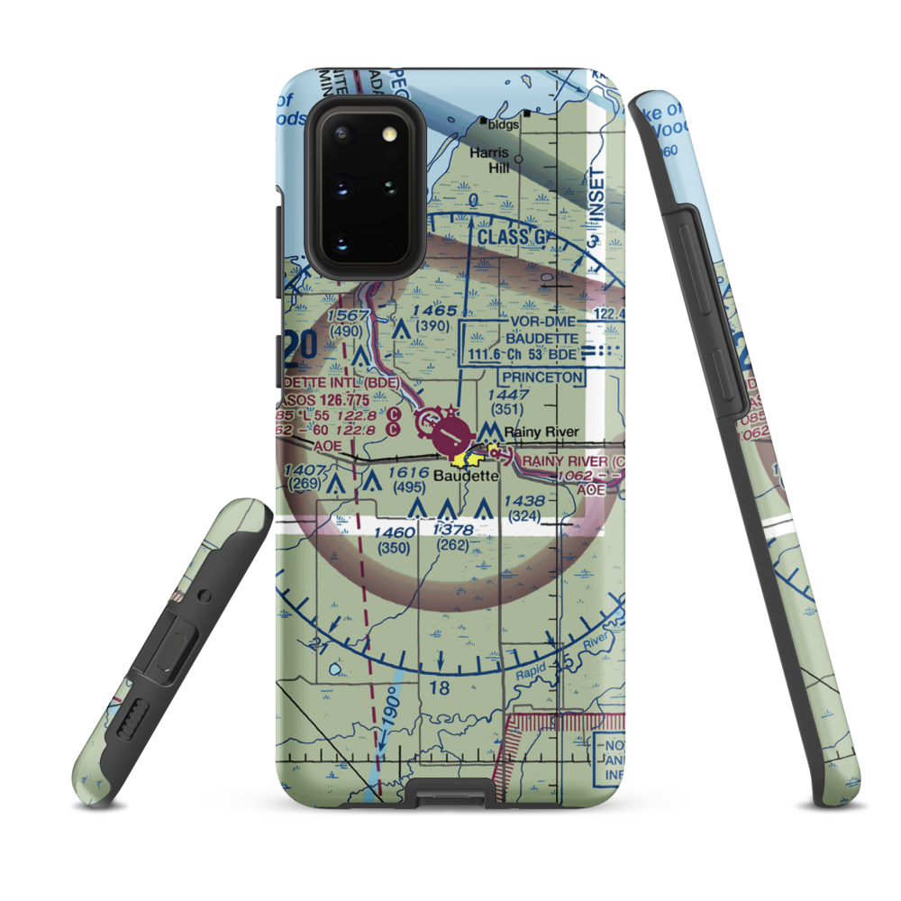 Baudette International Airport (BDE) VFR Sectional Samsung Phone Case Samsung Galaxy S20 Plus model shown