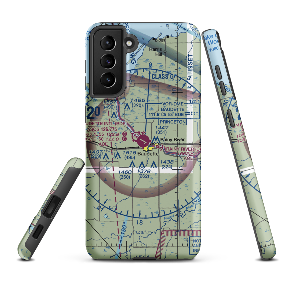 Baudette International Airport (BDE) VFR Sectional Samsung Phone Case Samsung Galaxy S21 FE model shown