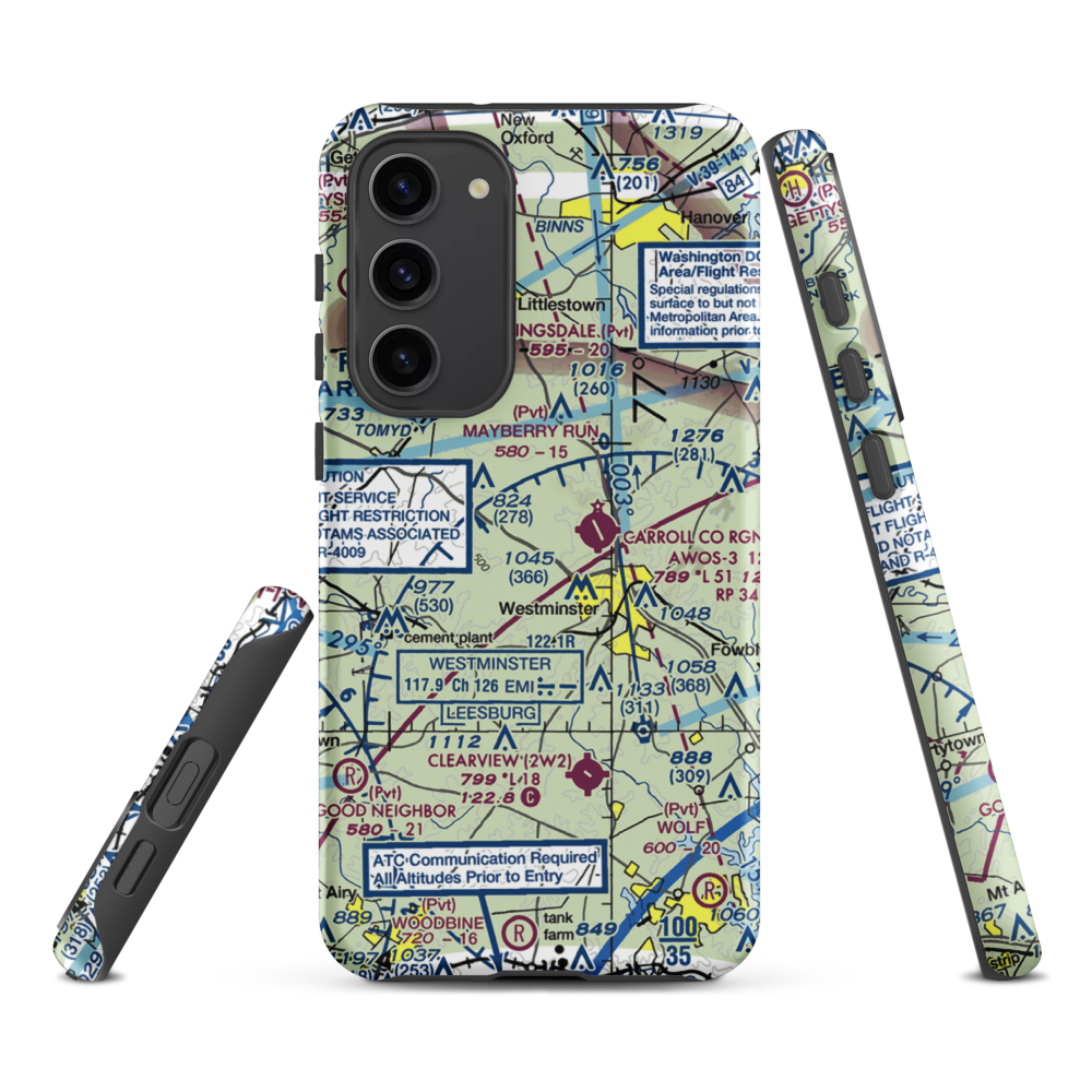 Baugher's Orchard Airport (07MD) VFR Sectional Samsung Phone Case Samsung Galaxy S23 Plus model shown