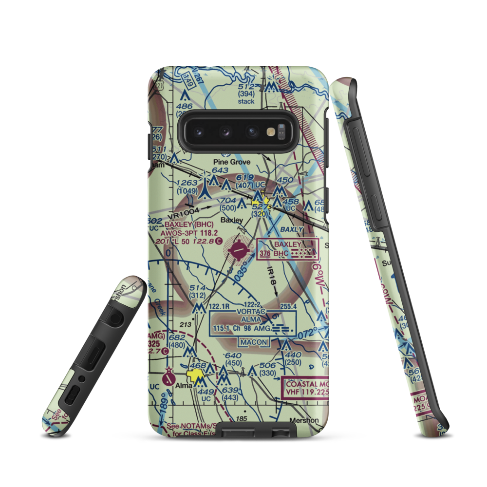 Baxley Municipal Airport (BHC) VFR Sectional Samsung Phone Case Samsung Galaxy S10 model shown