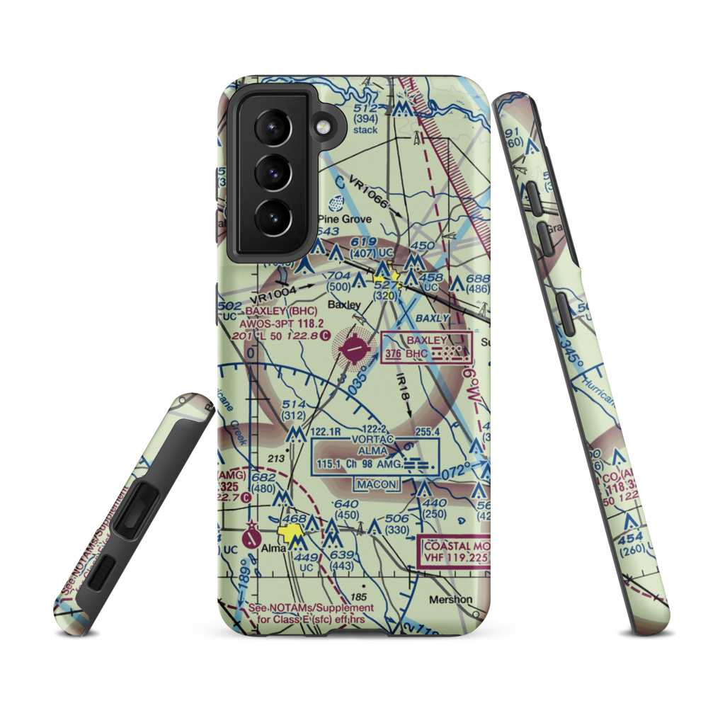 Baxley Municipal Airport (BHC) VFR Sectional Samsung Phone Case Samsung Galaxy S21 FE model shown