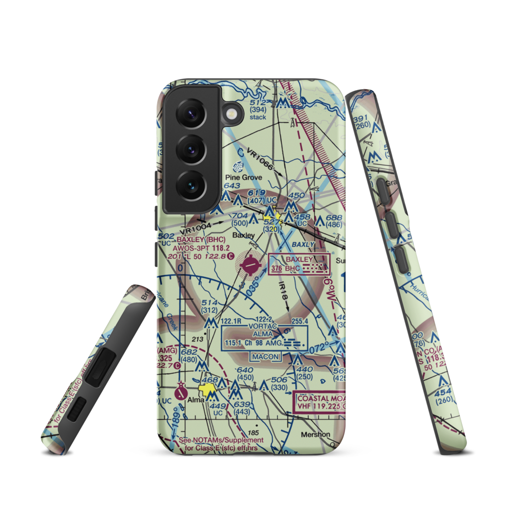 Baxley Municipal Airport (BHC) VFR Sectional Samsung Phone Case Samsung Galaxy S22 model shown