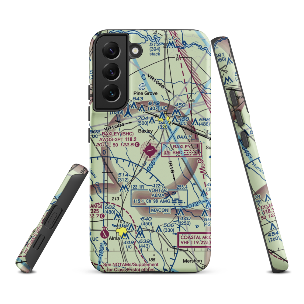 Baxley Municipal Airport (BHC) VFR Sectional Samsung Phone Case Samsung Galaxy S22 Plus model shown