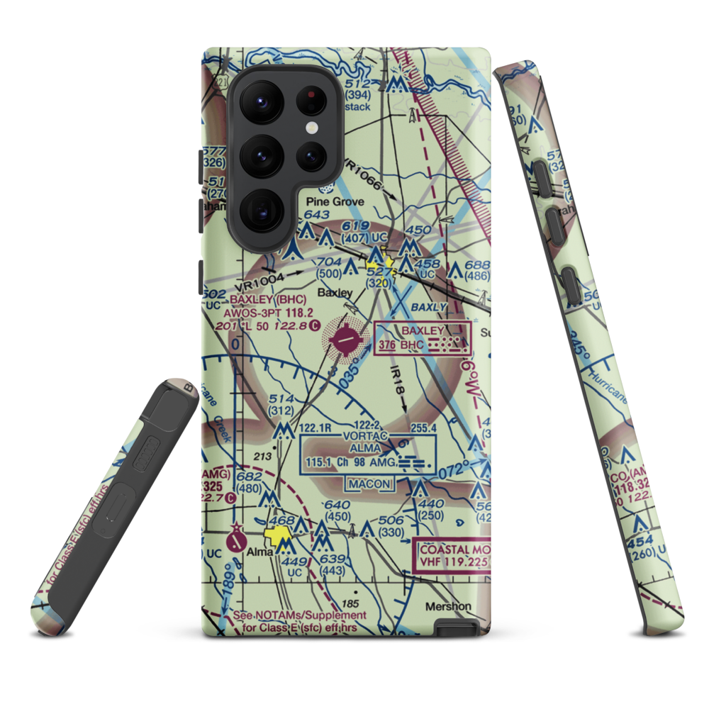 Baxley Municipal Airport (BHC) VFR Sectional Samsung Phone Case Samsung Galaxy S22 Ultra model shown