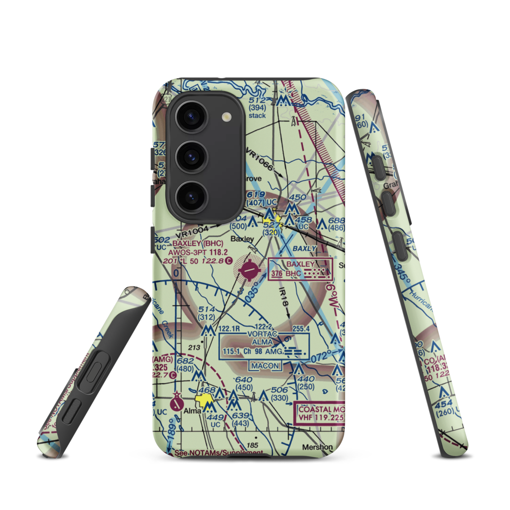 Baxley Municipal Airport (BHC) VFR Sectional Samsung Phone Case Samsung Galaxy S23 model shown