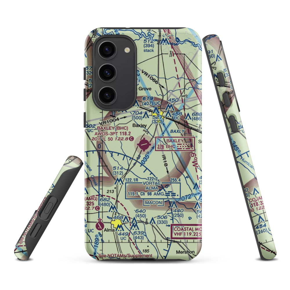 Baxley Municipal Airport (BHC) VFR Sectional Samsung Phone Case Samsung Galaxy S23 Plus model shown