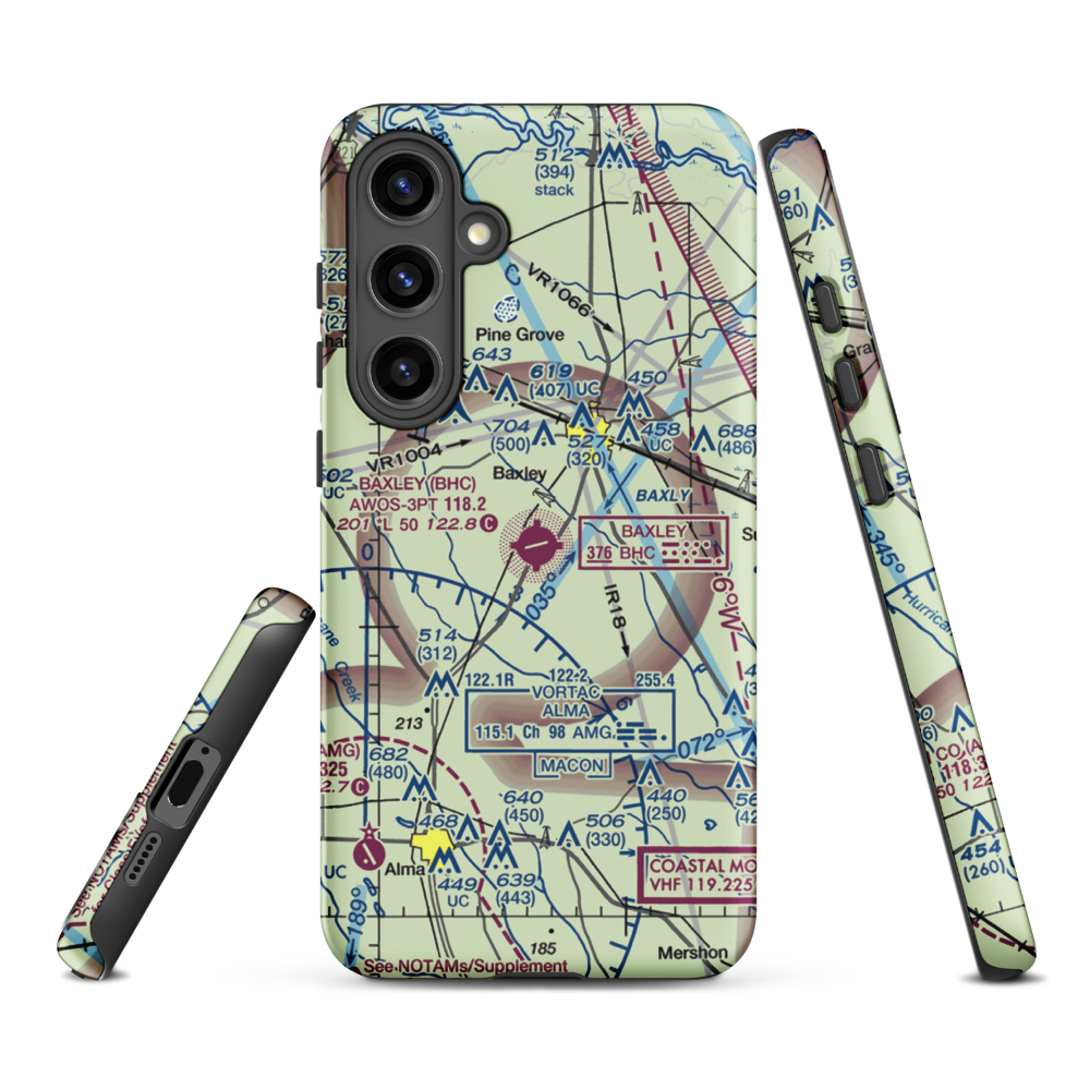Baxley Municipal Airport (BHC) VFR Sectional Samsung Phone Case Samsung Galaxy S24 Plus model shown