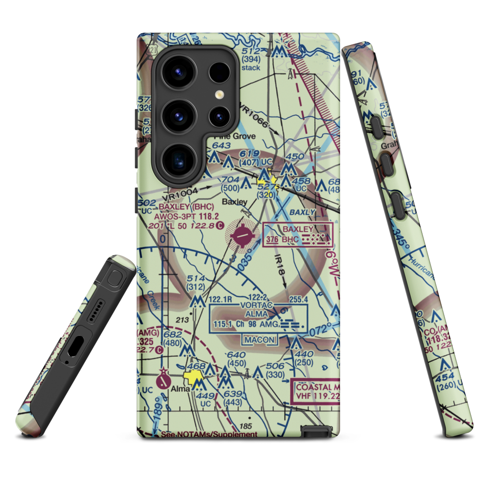 Baxley Municipal Airport (BHC) VFR Sectional Samsung Phone Case Samsung Galaxy S24 Ultra model shown