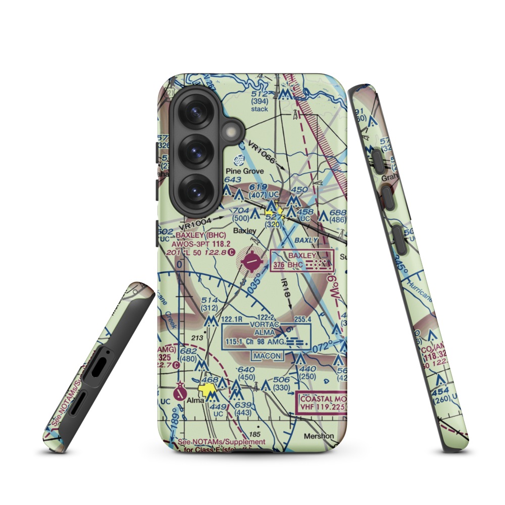 Baxley Municipal Airport (BHC) VFR Sectional Samsung Phone Case Samsung Galaxy S25 model shown