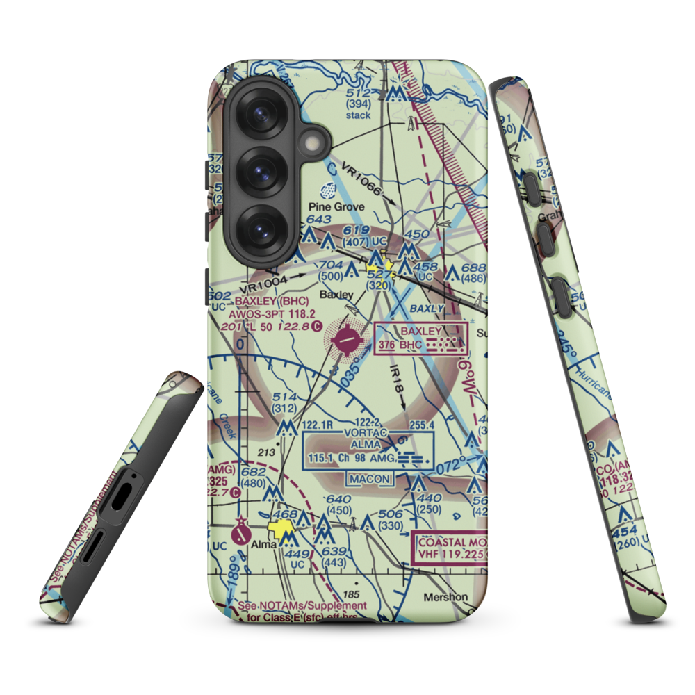 Baxley Municipal Airport (BHC) VFR Sectional Samsung Phone Case Samsung Galaxy S25 Plus model shown