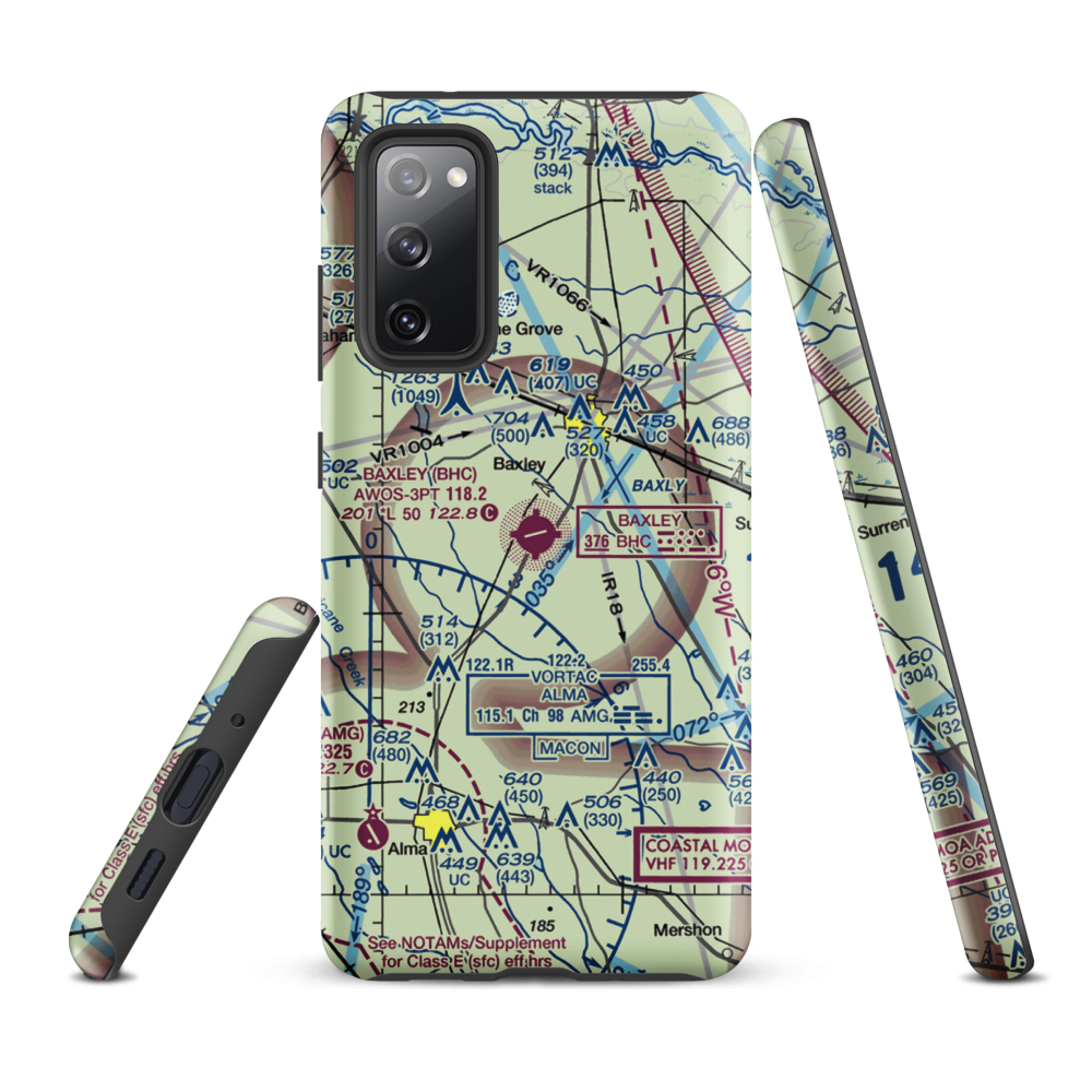 Baxley Municipal Airport (BHC) VFR Sectional Samsung Phone Case Samsung Galaxy S20 FE model shown