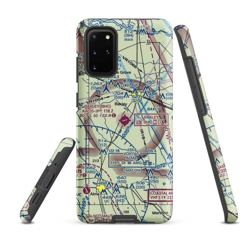 Baxley Municipal Airport (BHC) VFR Sectional Samsung Phone Case Samsung Galaxy S20 Plus model shown