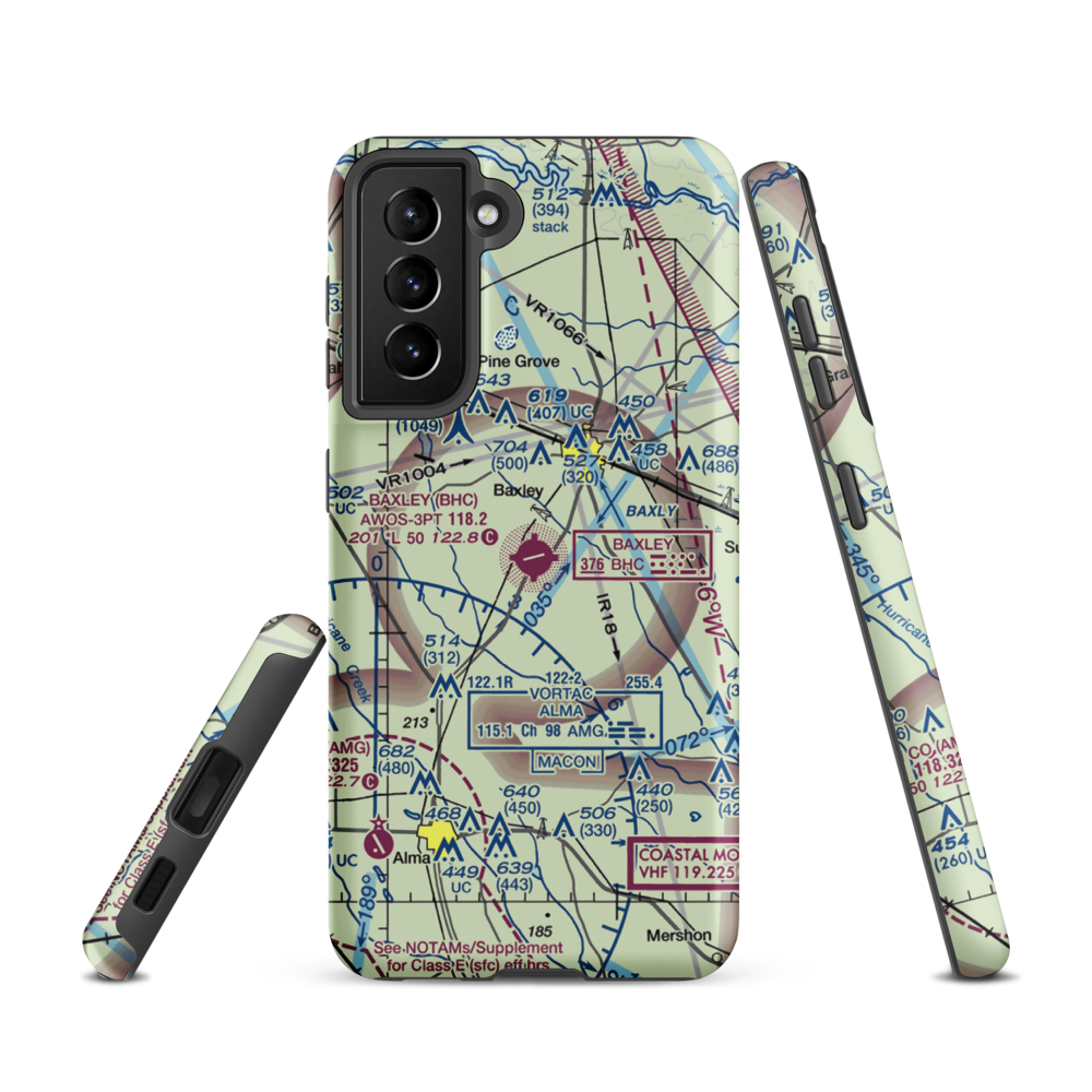 Baxley Municipal Airport (BHC) VFR Sectional Samsung Phone Case Samsung Galaxy S21 model shown