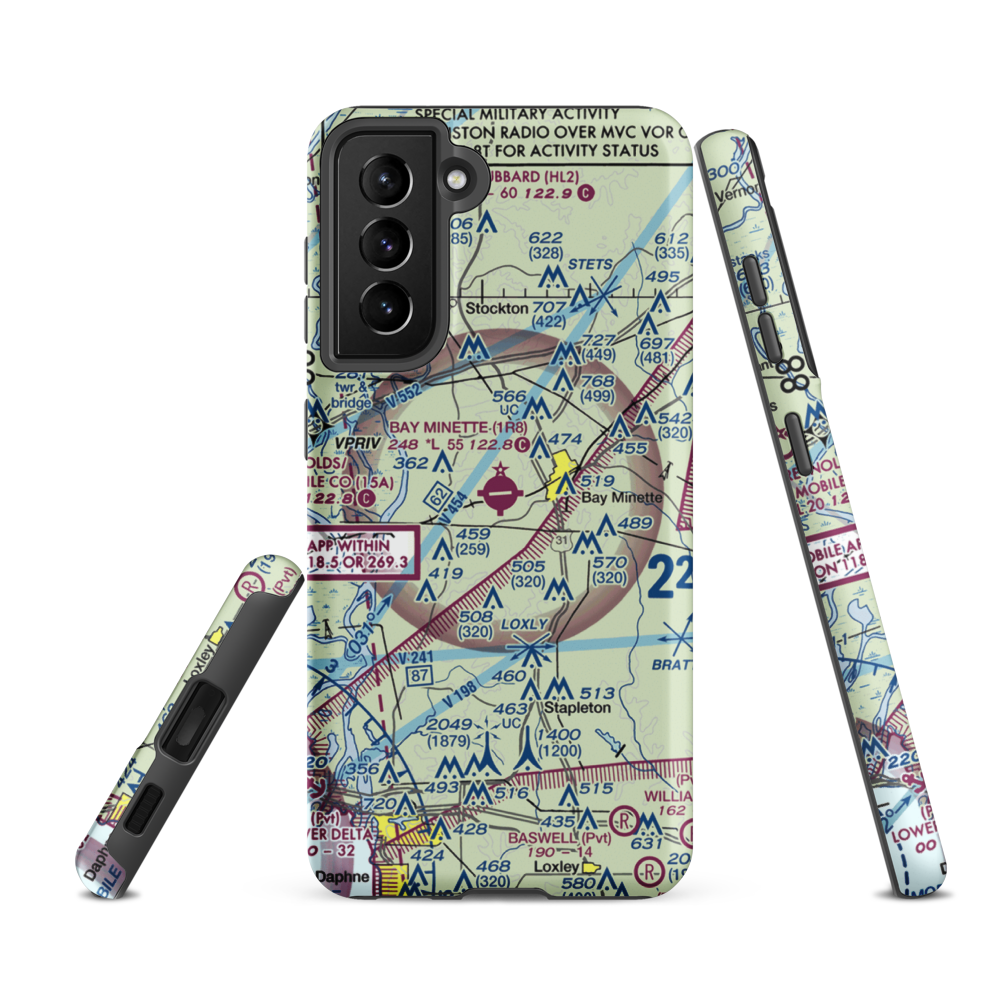 Bay Minette Municipal Airport (1R8) VFR Sectional Samsung Phone Case Samsung Galaxy S21 FE model shown