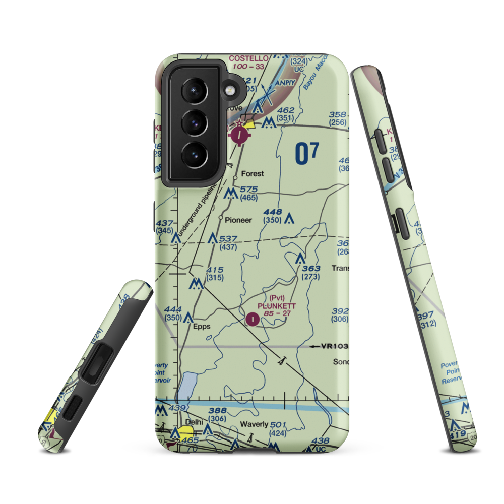 Bayou Meadows Airport (9LS1) VFR Sectional Samsung Phone Case Samsung Galaxy S21 FE model shown