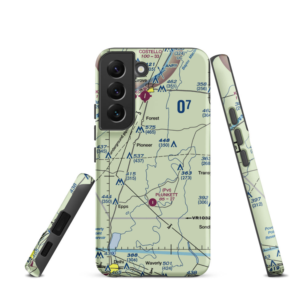 Bayou Meadows Airport (9LS1) VFR Sectional Samsung Phone Case Samsung Galaxy S22 model shown