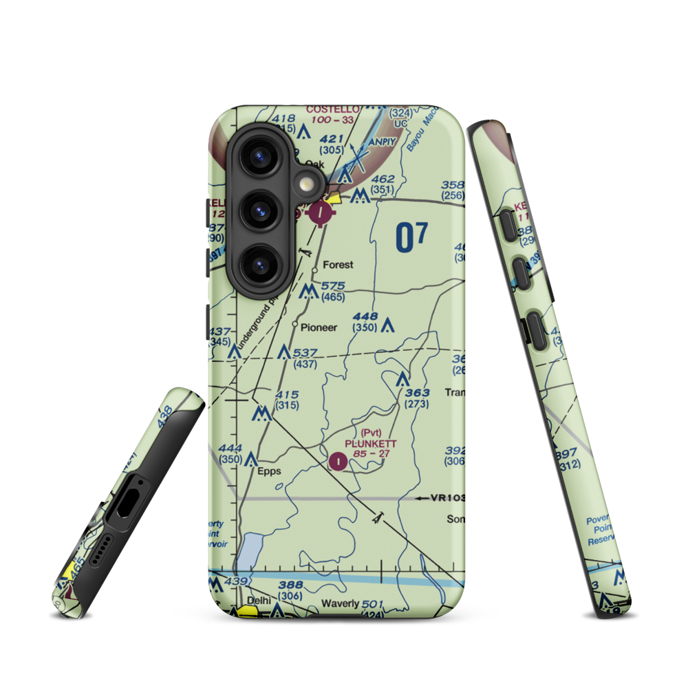 Bayou Meadows Airport (9LS1) VFR Sectional Samsung Phone Case Samsung Galaxy S24 model shown
