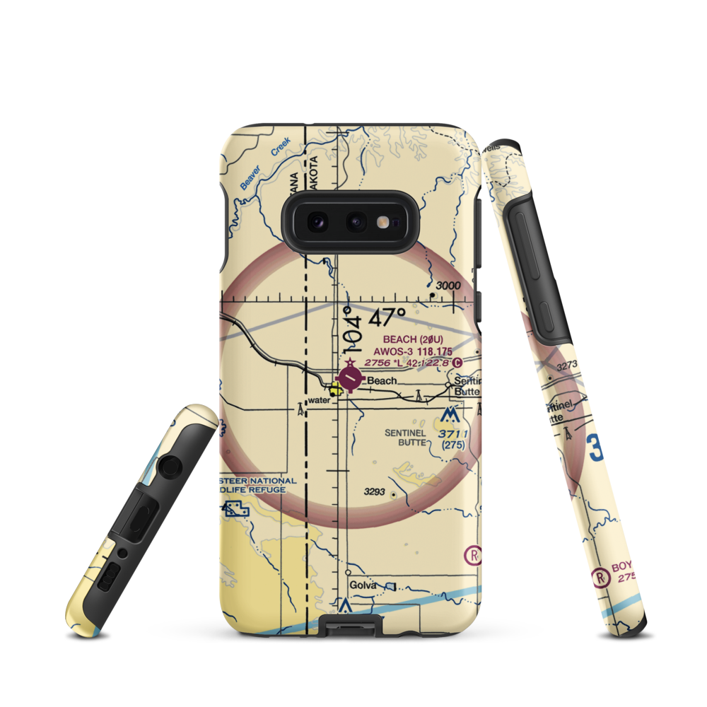 Beach Airport (20U) VFR Sectional Samsung Phone Case Samsung Galaxy S10e model shown