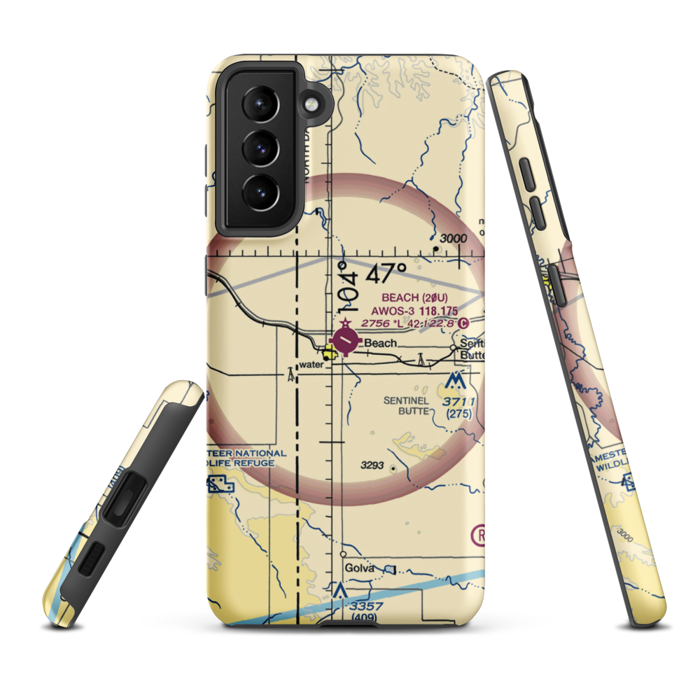 Beach Airport (20U) VFR Sectional Samsung Phone Case Samsung Galaxy S21 FE model shown