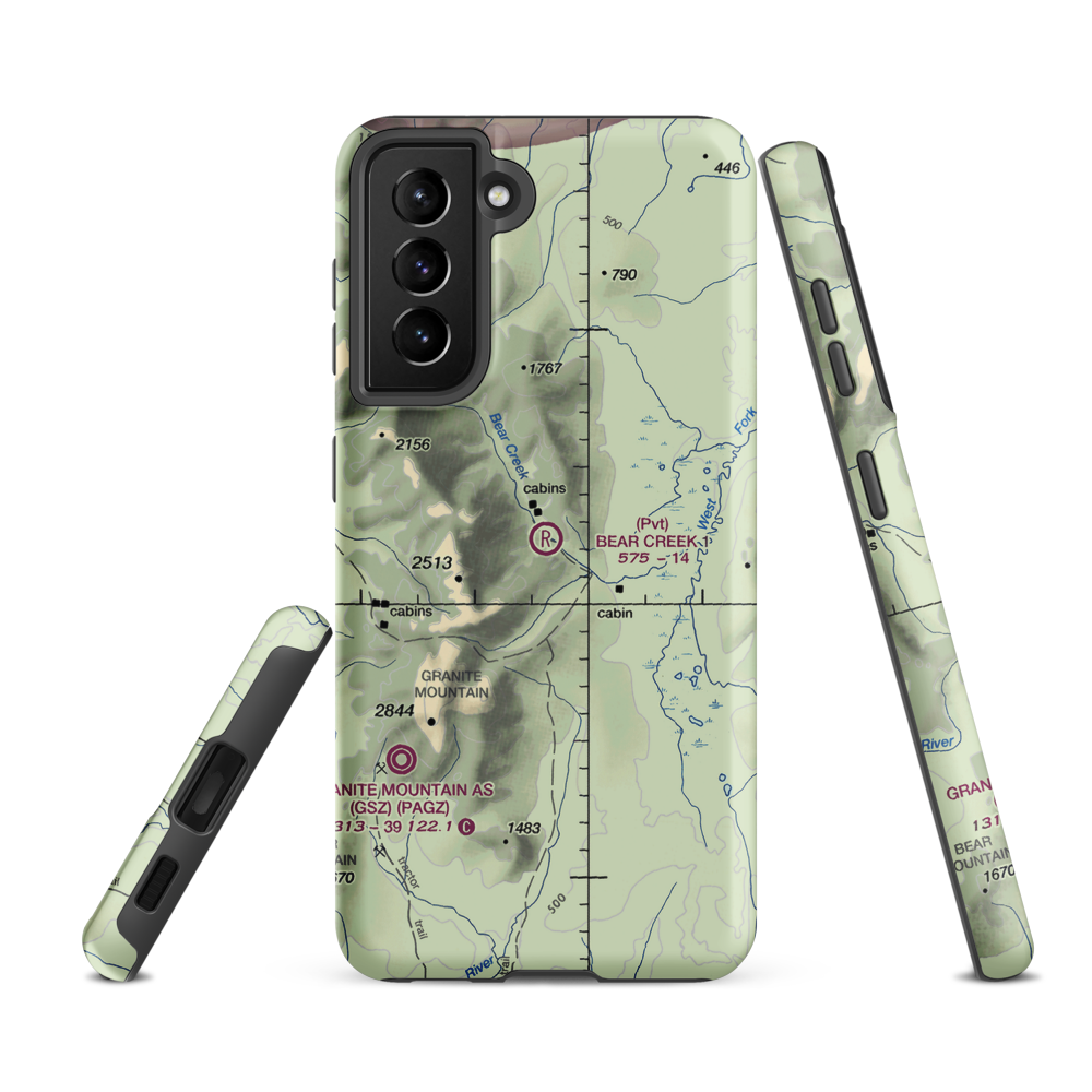 Bear Creek 1 Airport (AK02) VFR Sectional Samsung Phone Case Samsung Galaxy S21 FE model shown