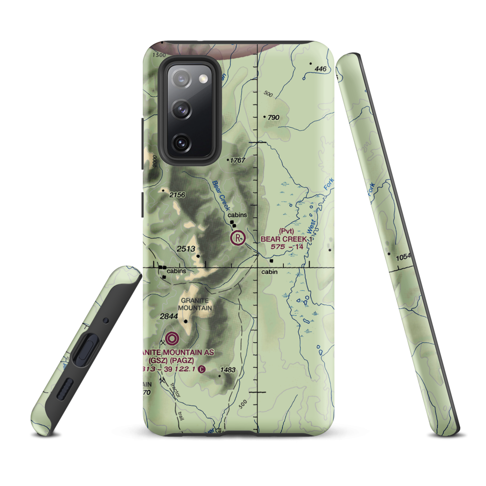 Bear Creek 1 Airport (AK02) VFR Sectional Samsung Phone Case Samsung Galaxy S20 FE model shown