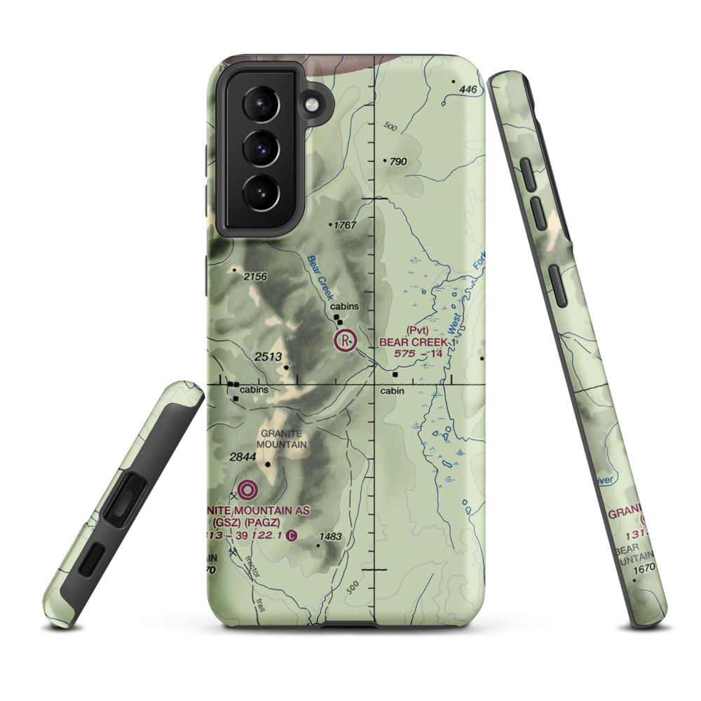 Bear Creek 1 Airport (AK02) VFR Sectional Samsung Phone Case Samsung Galaxy S21 Plus model shown