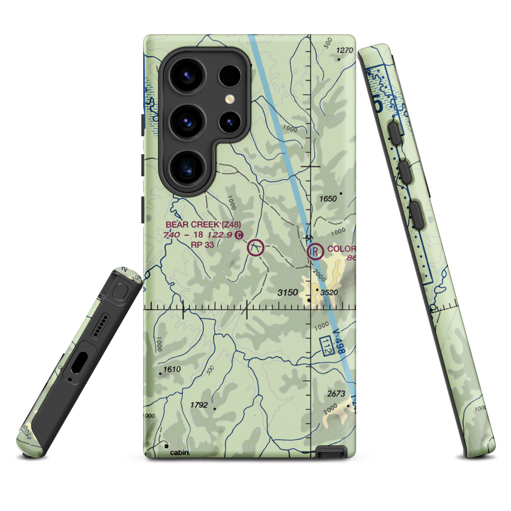 Bear Creek 3 Airport (Z48) VFR Sectional Samsung Phone Case Samsung Galaxy S24 Ultra model shown