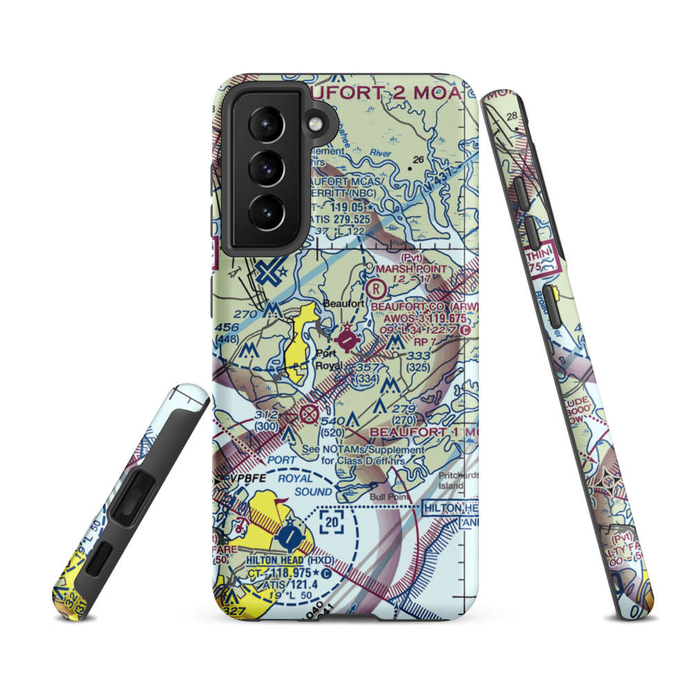 Beaufort County Airport (ARW) VFR Sectional Samsung Phone Case Samsung Galaxy S21 FE model shown