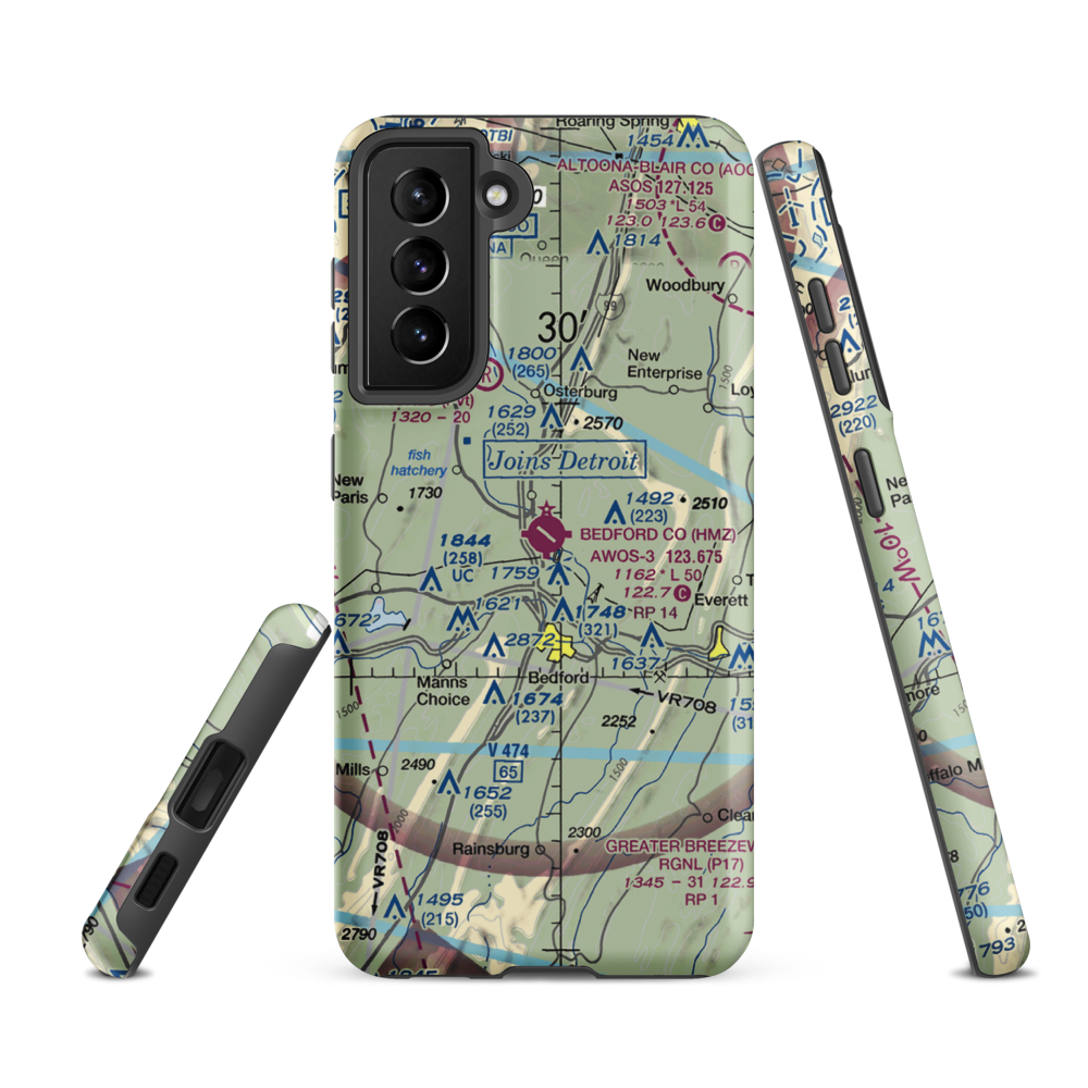 Bedford County Airport (HMZ) VFR Sectional Samsung Phone Case Samsung Galaxy S21 Ultra model shown