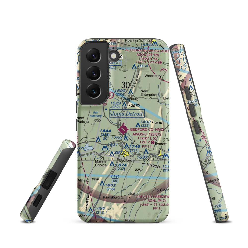 Bedford County Airport (HMZ) VFR Sectional Samsung Phone Case Samsung Galaxy S22 model shown