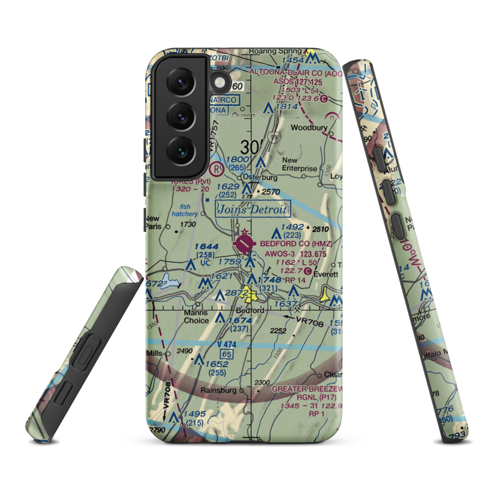 Bedford County Airport (HMZ) VFR Sectional Samsung Phone Case Samsung Galaxy S22 Plus model shown
