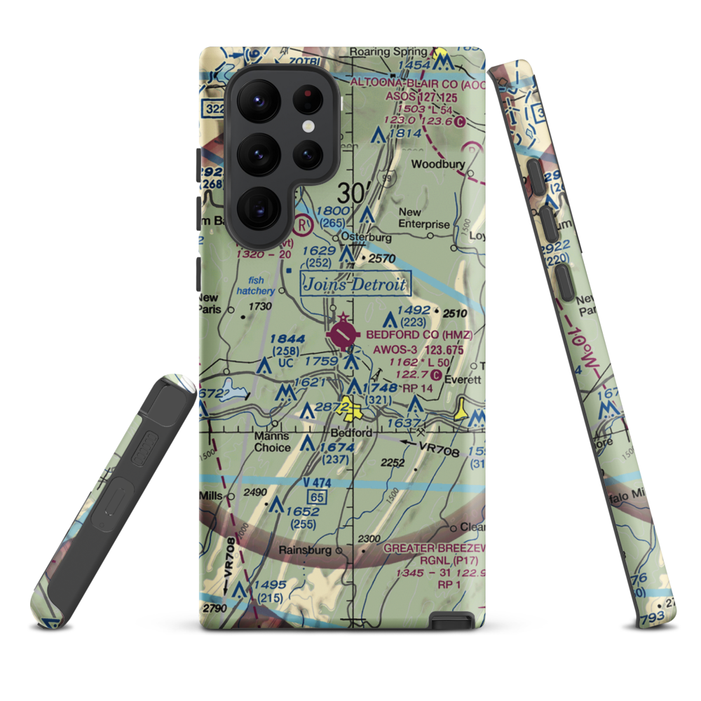 Bedford County Airport (HMZ) VFR Sectional Samsung Phone Case Samsung Galaxy S22 Ultra model shown