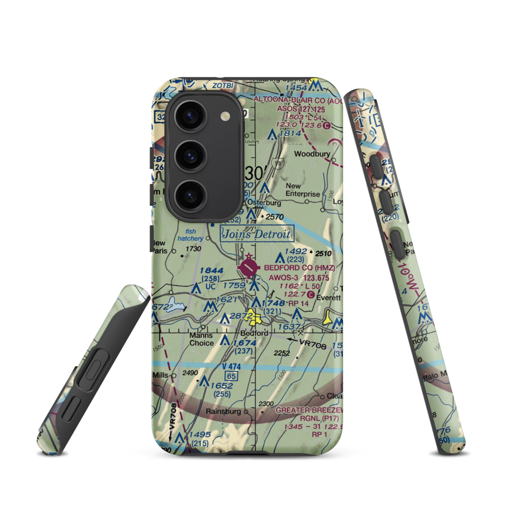 Bedford County Airport (HMZ) VFR Sectional Samsung Phone Case Samsung Galaxy S23 model shown
