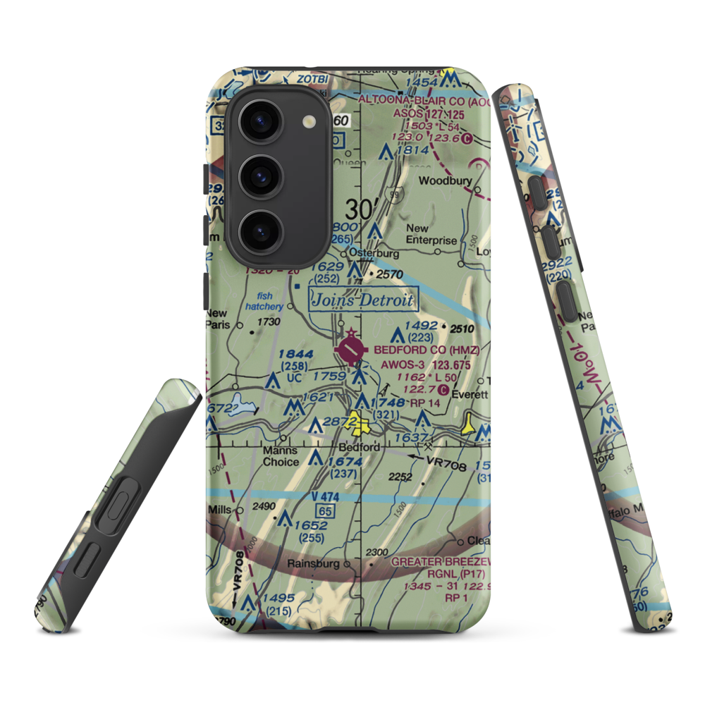 Bedford County Airport (HMZ) VFR Sectional Samsung Phone Case Samsung Galaxy S23 Plus model shown