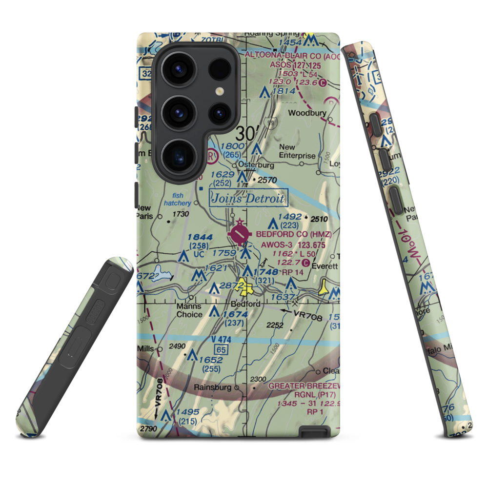 Bedford County Airport (HMZ) VFR Sectional Samsung Phone Case Samsung Galaxy S23 Ultra model shown