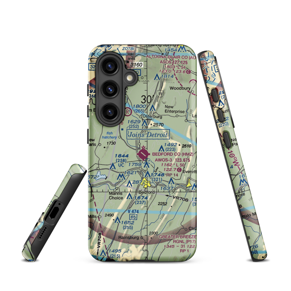 Bedford County Airport (HMZ) VFR Sectional Samsung Phone Case Samsung Galaxy S24 model shown