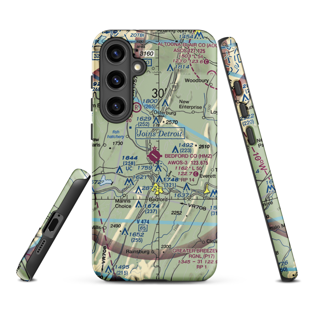 Bedford County Airport (HMZ) VFR Sectional Samsung Phone Case Samsung Galaxy S24 Plus model shown