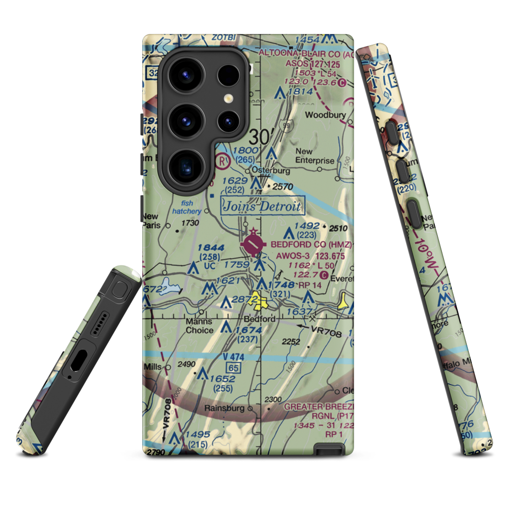 Bedford County Airport (HMZ) VFR Sectional Samsung Phone Case Samsung Galaxy S24 Ultra model shown