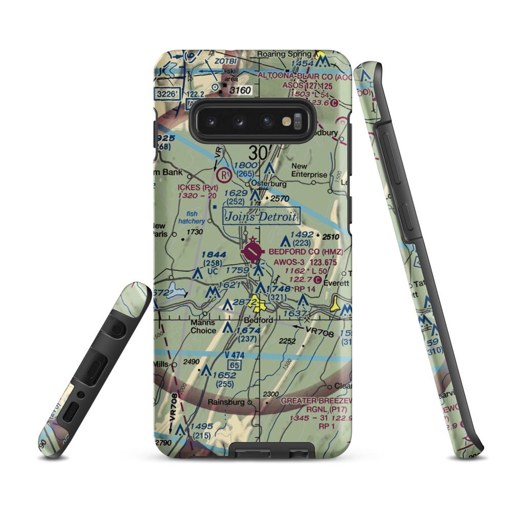 Bedford County Airport (HMZ) VFR Sectional Samsung Phone Case Samsung Galaxy S10 Plus model shown