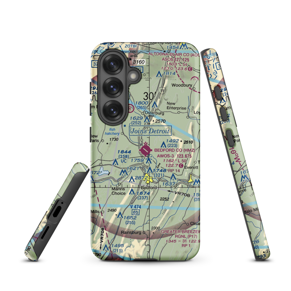 Bedford County Airport (HMZ) VFR Sectional Samsung Phone Case Samsung Galaxy S25 model shown