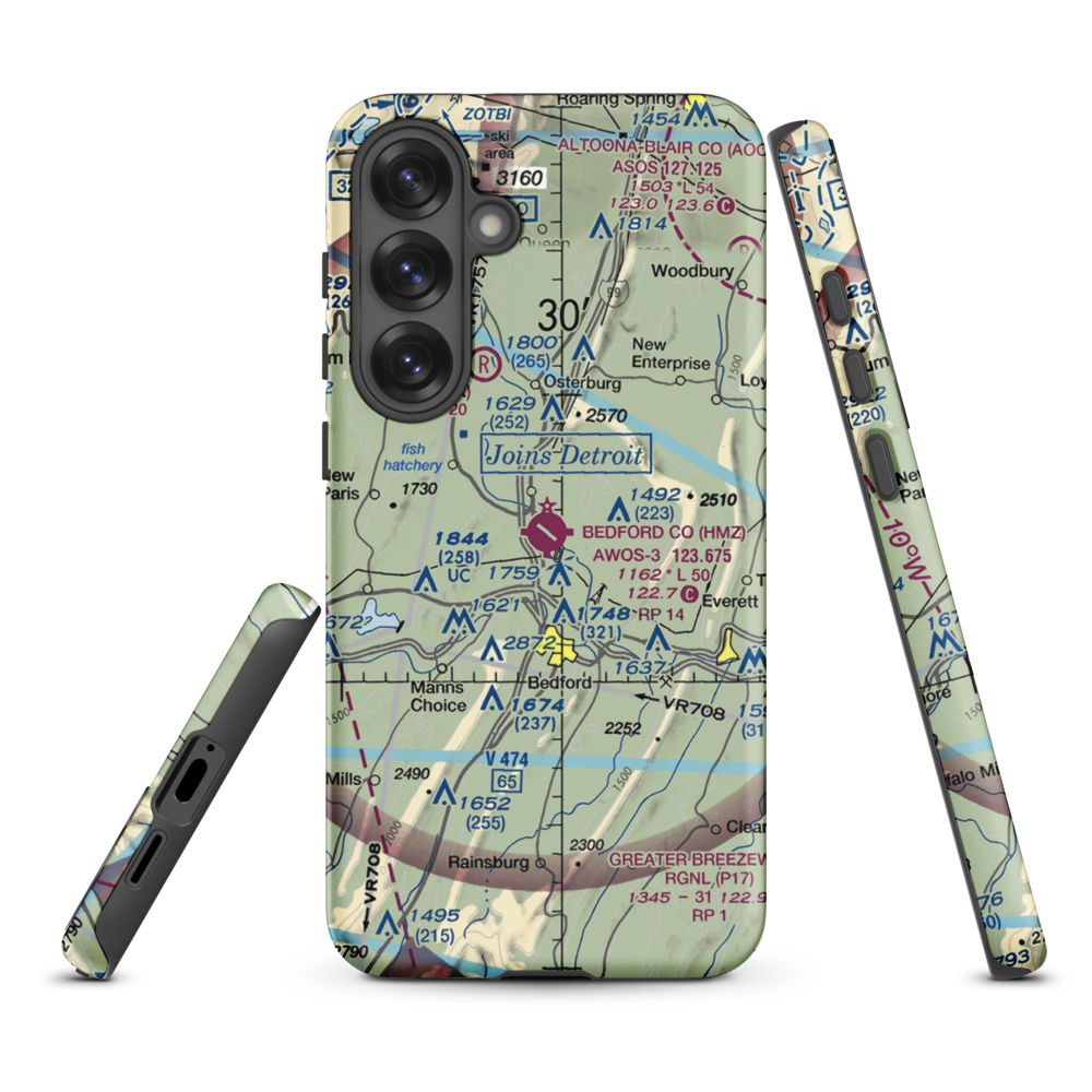 Bedford County Airport (HMZ) VFR Sectional Samsung Phone Case Samsung Galaxy S25 Plus model shown