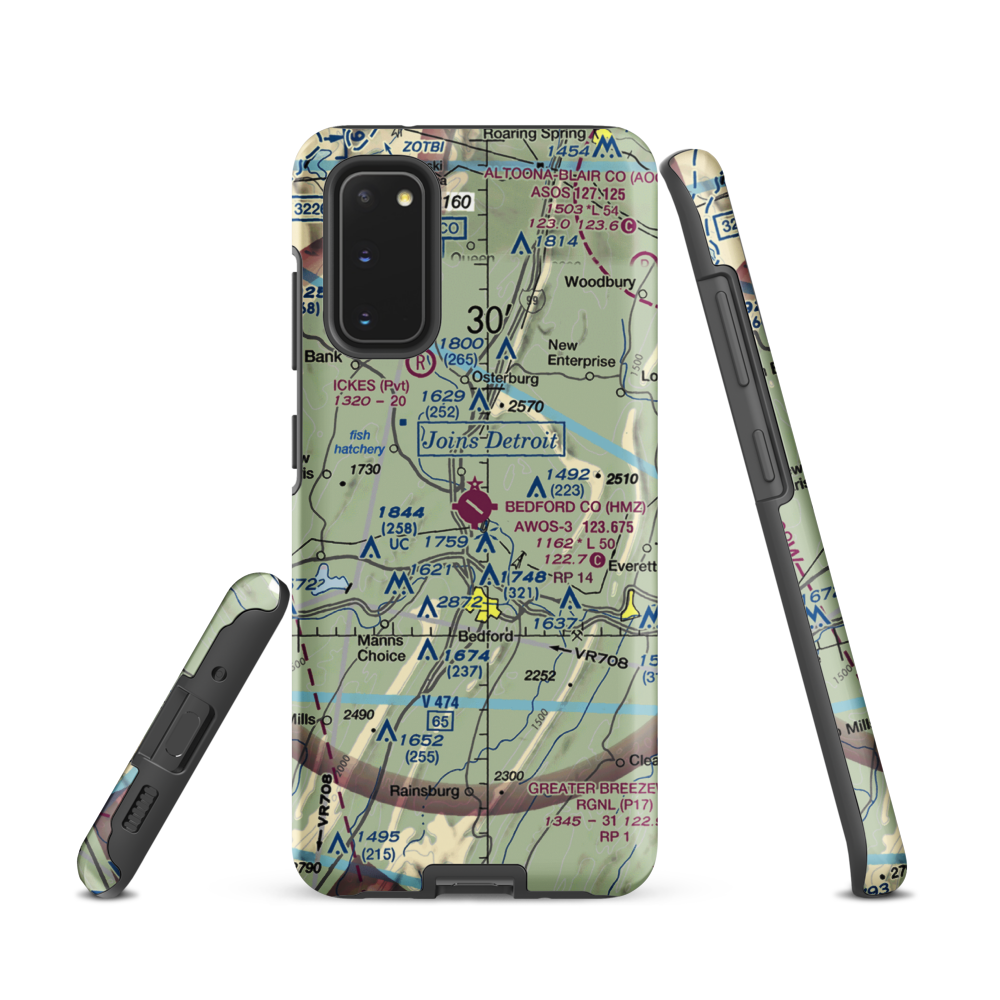Bedford County Airport (HMZ) VFR Sectional Samsung Phone Case Samsung Galaxy S20 model shown
