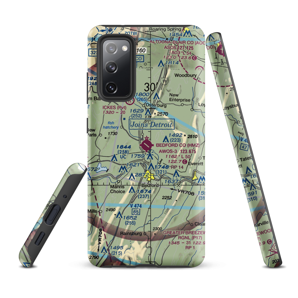 Bedford County Airport (HMZ) VFR Sectional Samsung Phone Case Samsung Galaxy S20 FE model shown
