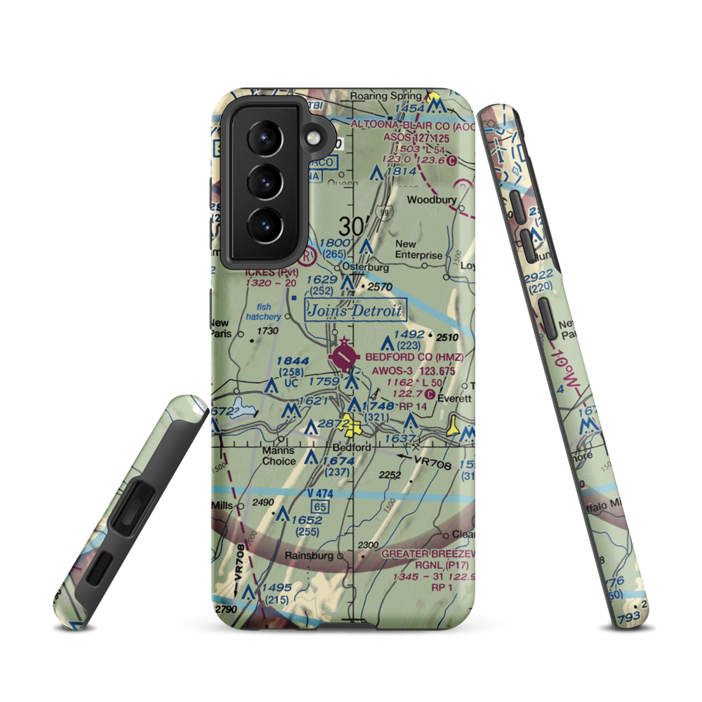 Bedford County Airport (HMZ) VFR Sectional Samsung Phone Case Samsung Galaxy S21 model shown