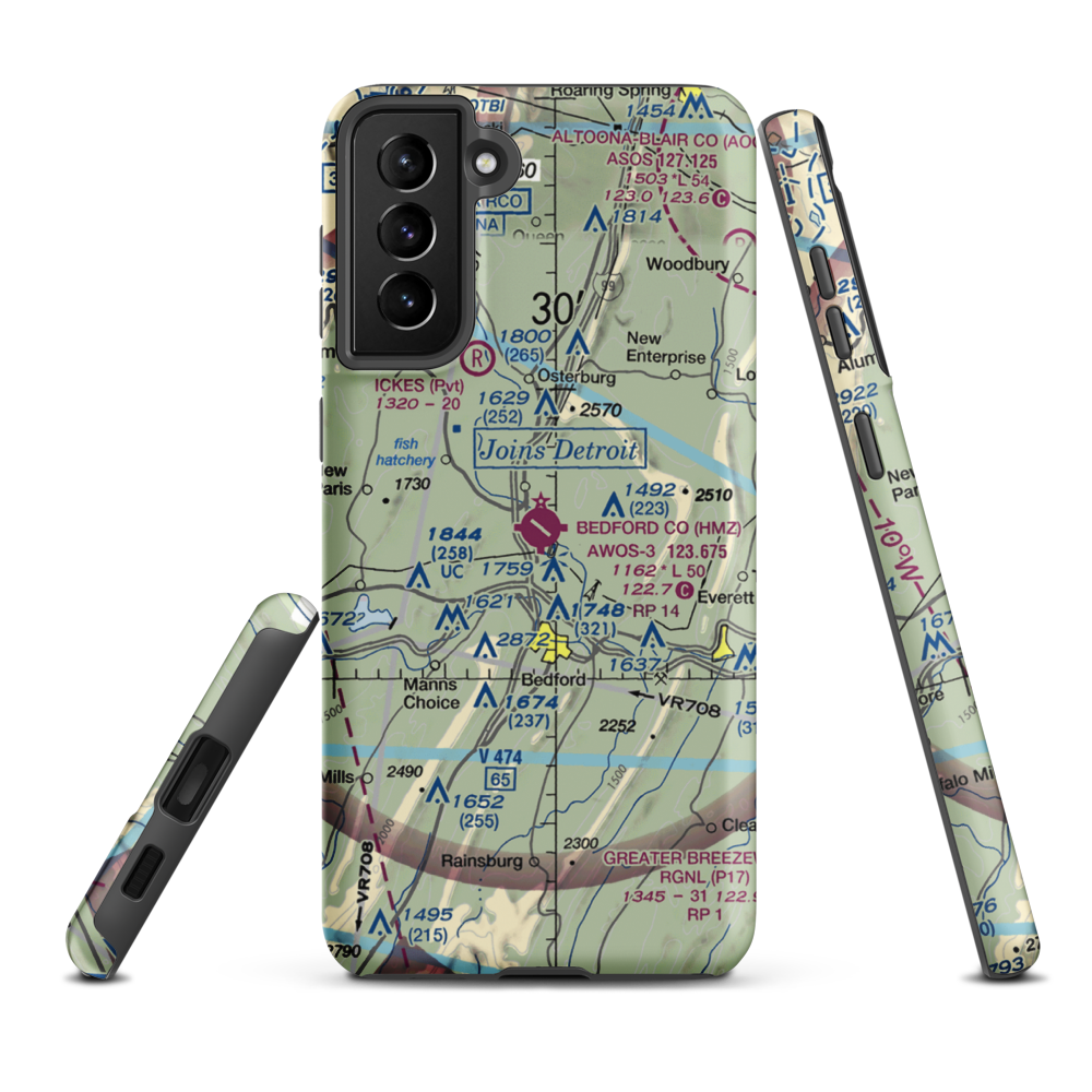 Bedford County Airport (HMZ) VFR Sectional Samsung Phone Case Samsung Galaxy S21 FE model shown